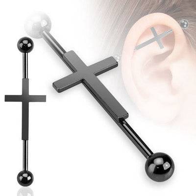 Black PVD Surgical Steel Cross Straight Barbell Industrial