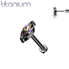 Implant Grade Titan Schwarz PVD Gewindeloser Push In Labret VM Marquise CZ Stud
