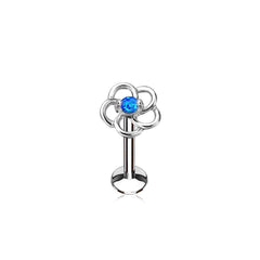 Blue Opal Flower Internally Threaded Labret