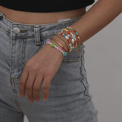 Bohemia 8 pieces Colorful Seed Beaded Pearl Chain Floral Bracelet Set