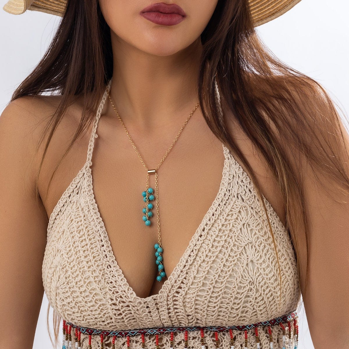 Bohemia Adjustable Turquoise Tassel Y Necklace