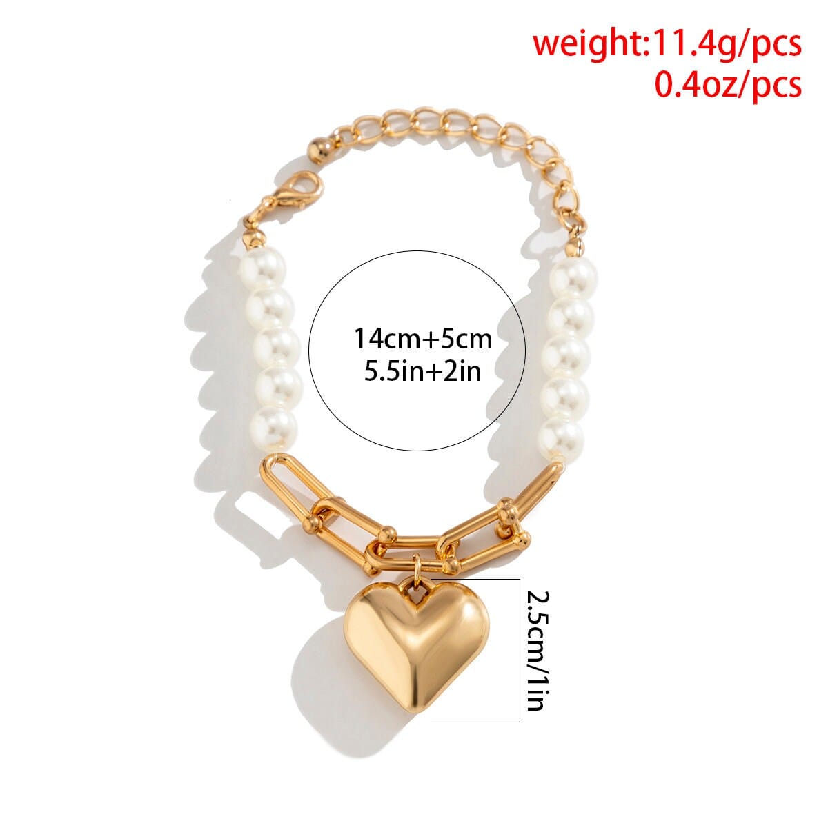 Bohemia Heart Pendant Pearl Chain Choker Necklace Bracelet Set