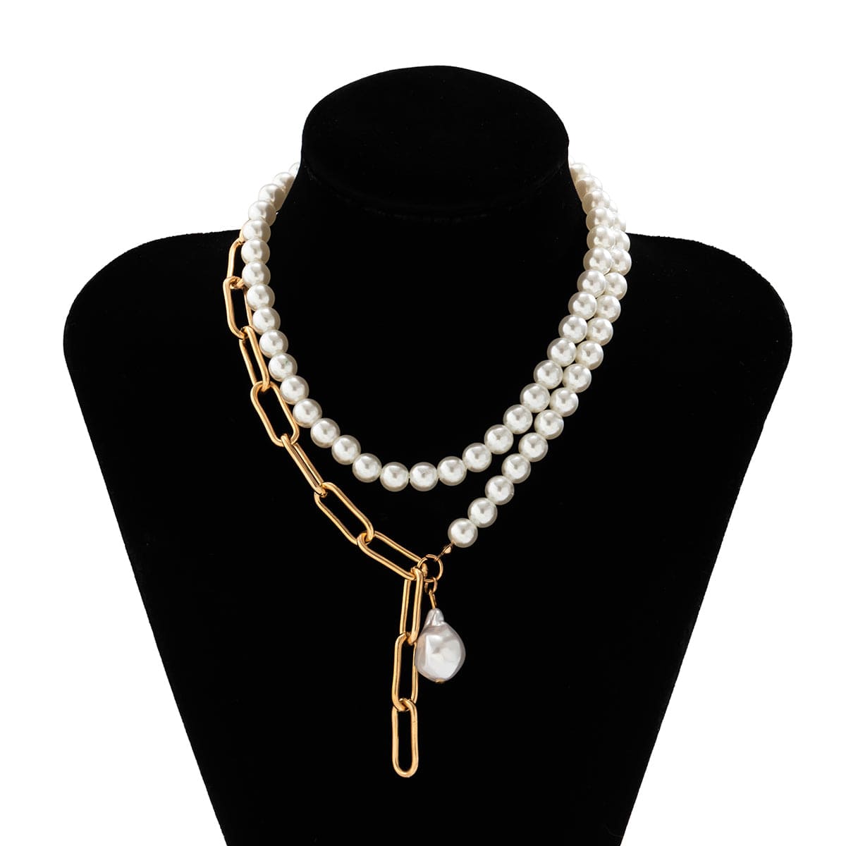 Bohemia Layered Paperclip Pearl Chain Choker Necklace Set