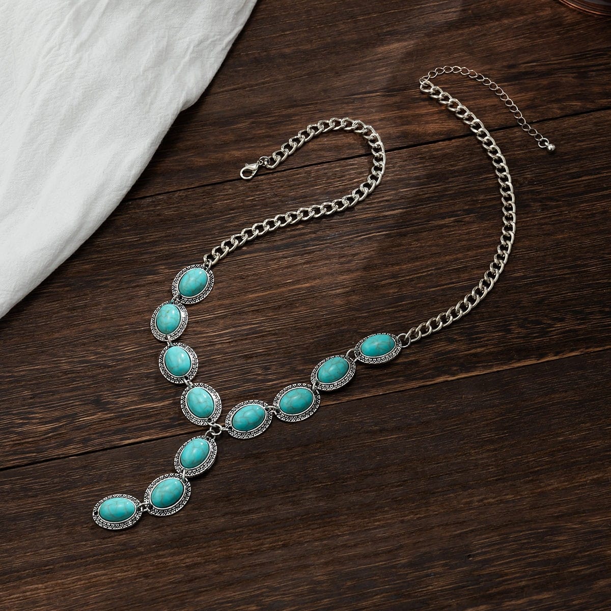 Bohemia Natural Turquoise Stone Y Necklace