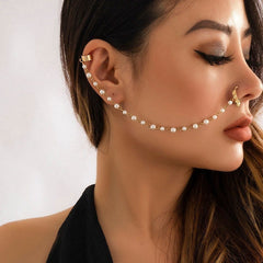 Bohemia No Piercing Nose To Ear Pearl Chain