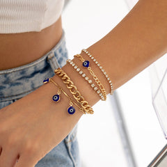 Bohemian 5 Pieces Rhinestone Inlaid Evil Eye Stackable Bracelet Set