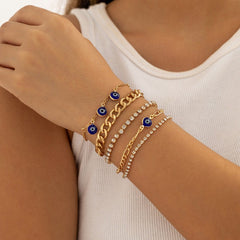 Bohemian 5 Pieces Rhinestone Inlaid Evil Eye Stackable Bracelet Set