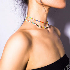 Bohemian Layered Multi-Color Beaded LOVE Choker Necklace