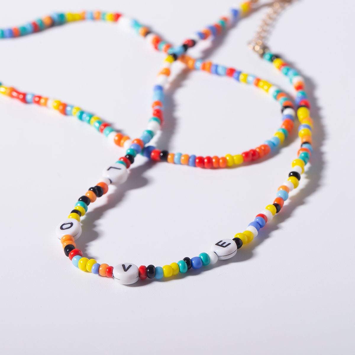 Bohemian Layered Multi-Color Beaded LOVE Choker Necklace