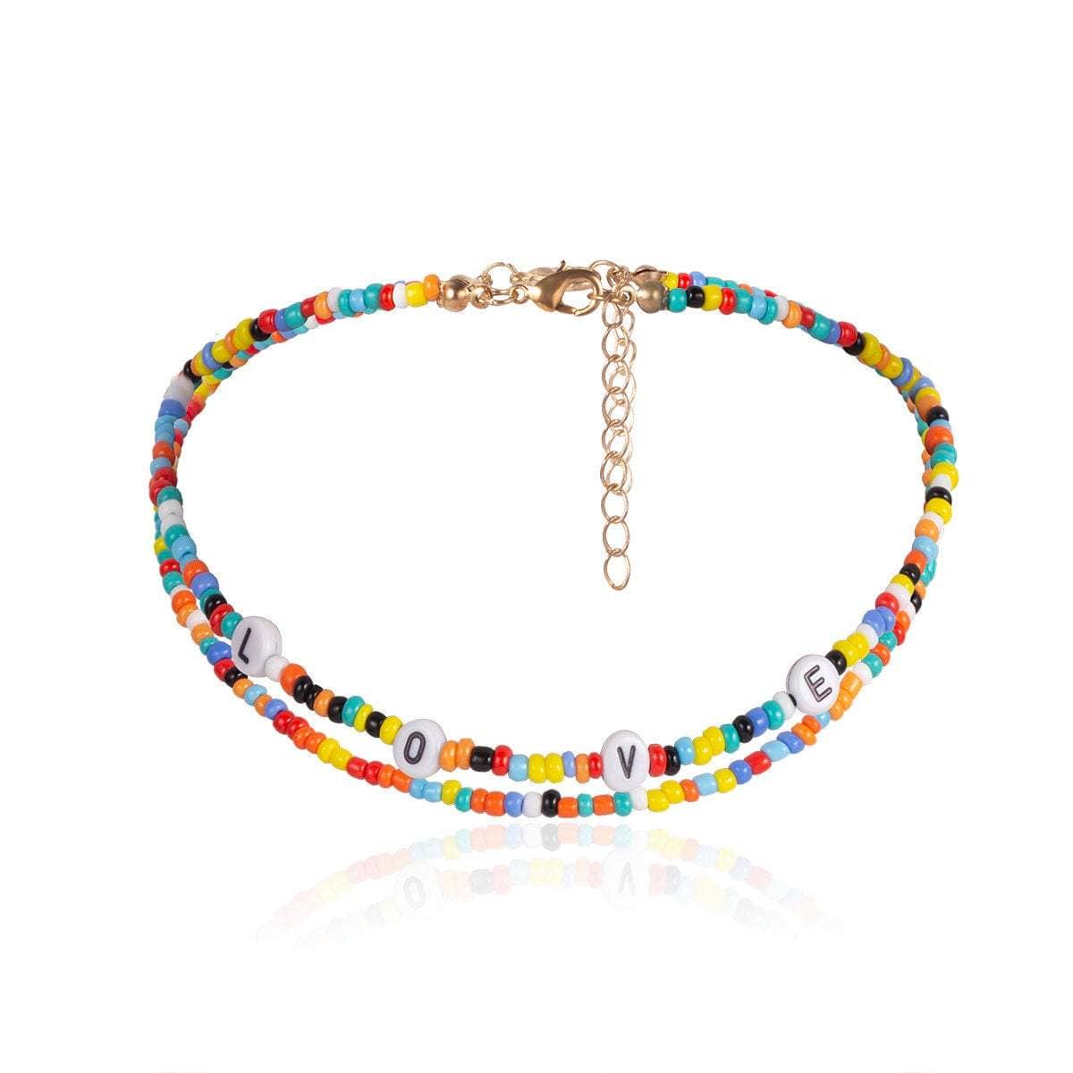 Bohemian Layered Multi-Color Beaded LOVE Choker Necklace