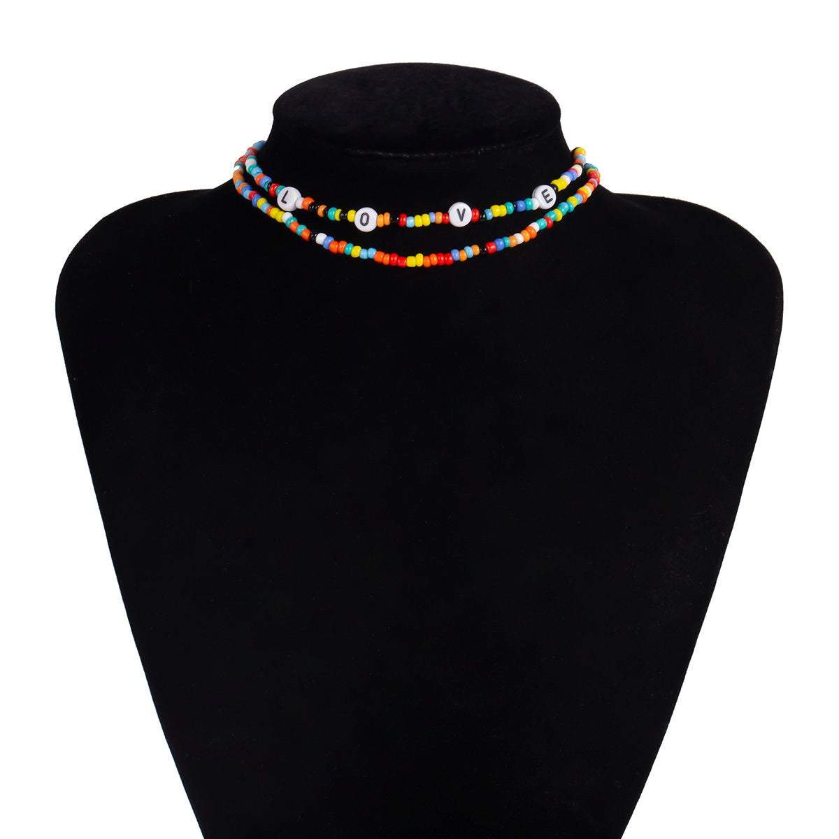 Bohemian Layered Multi-Color Beaded LOVE Choker Necklace