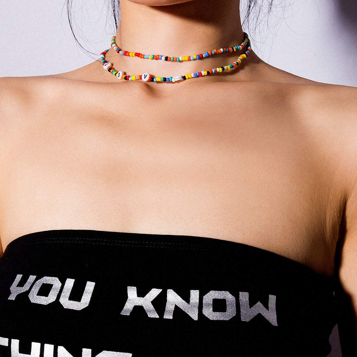 Bohemian Layered Multi-Color Beaded LOVE Choker Necklace