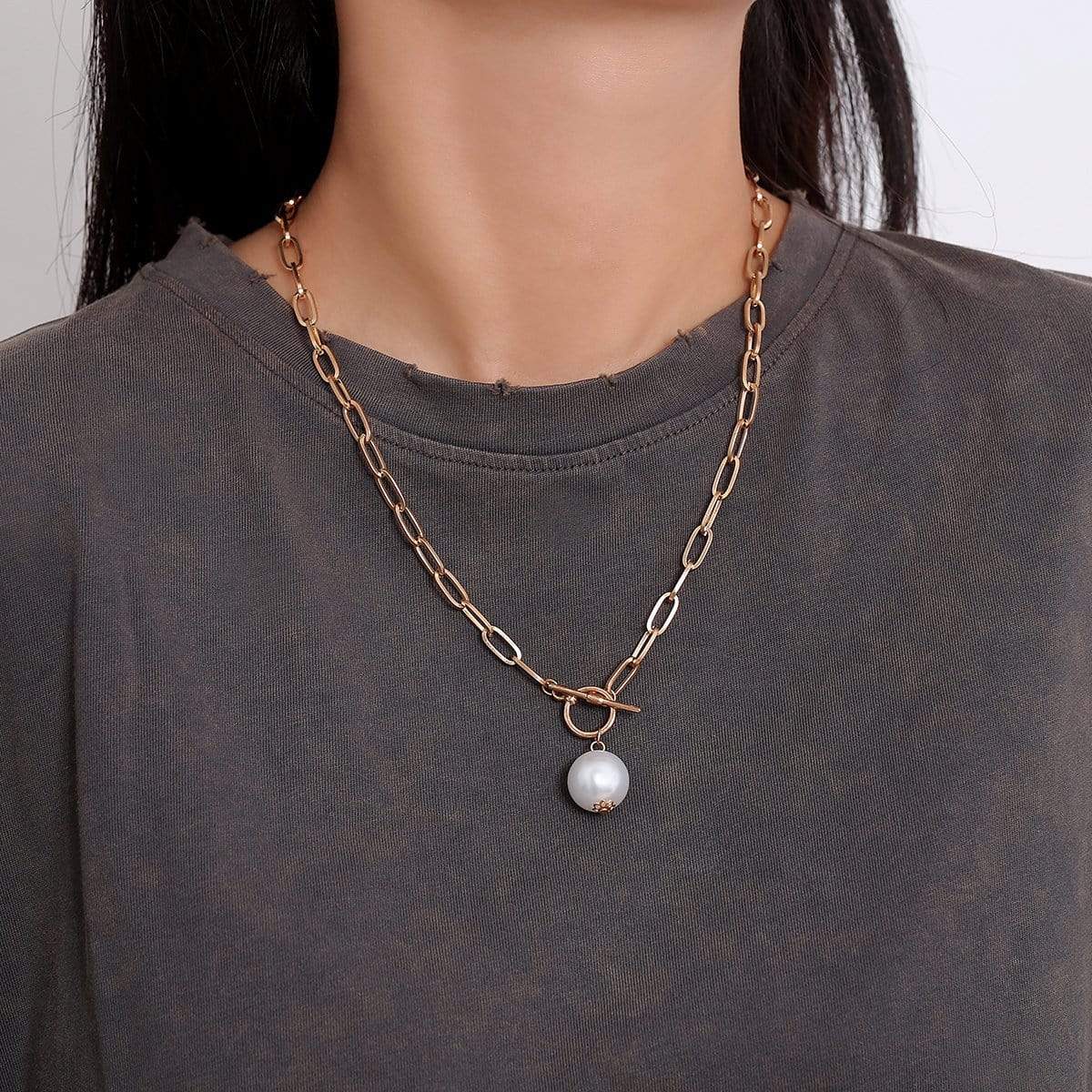 Bohemian Pearl Pendant Metal Long Chain Necklace