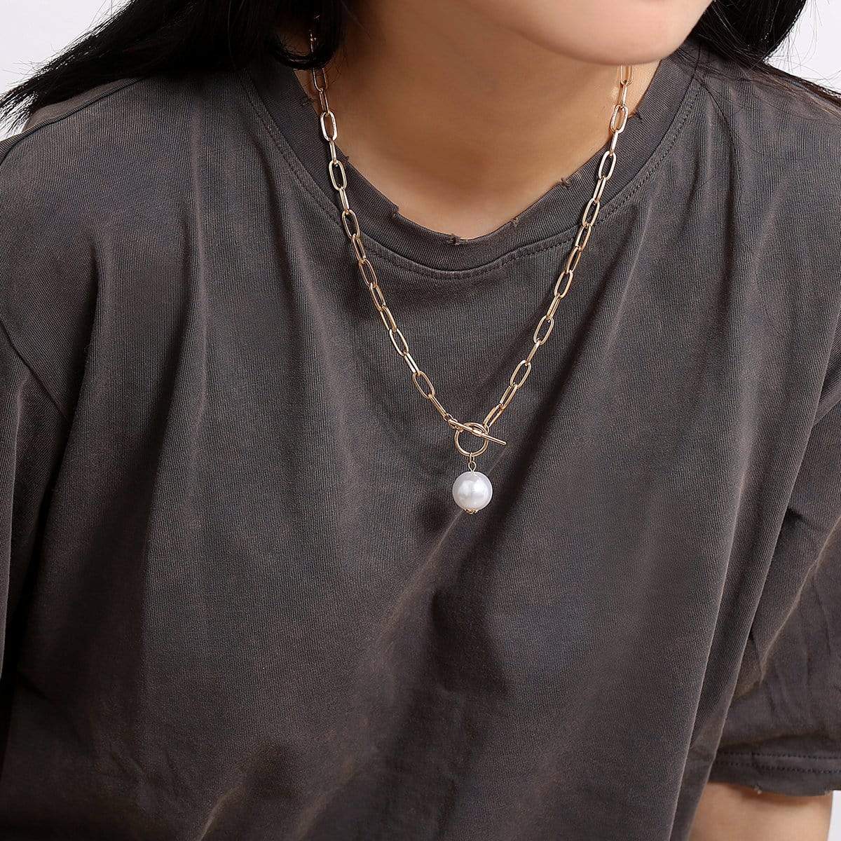 Bohemian Pearl Pendant Metal Long Chain Necklace