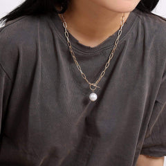 Bohemian Pearl Pendant Metal Long Chain Necklace