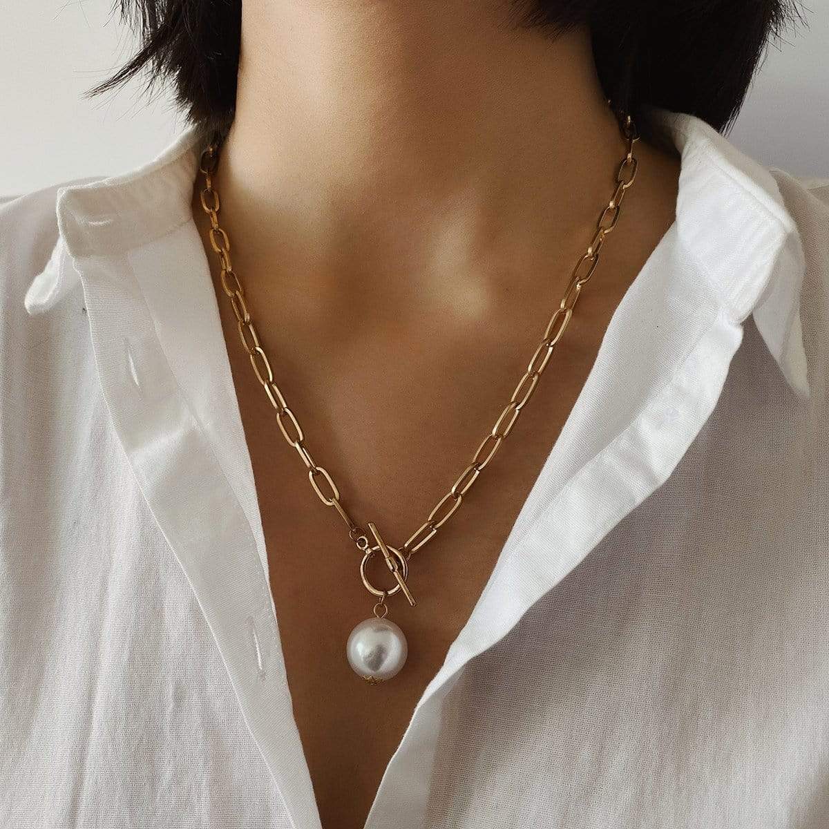 Bohemian Pearl Pendant Metal Long Chain Necklace