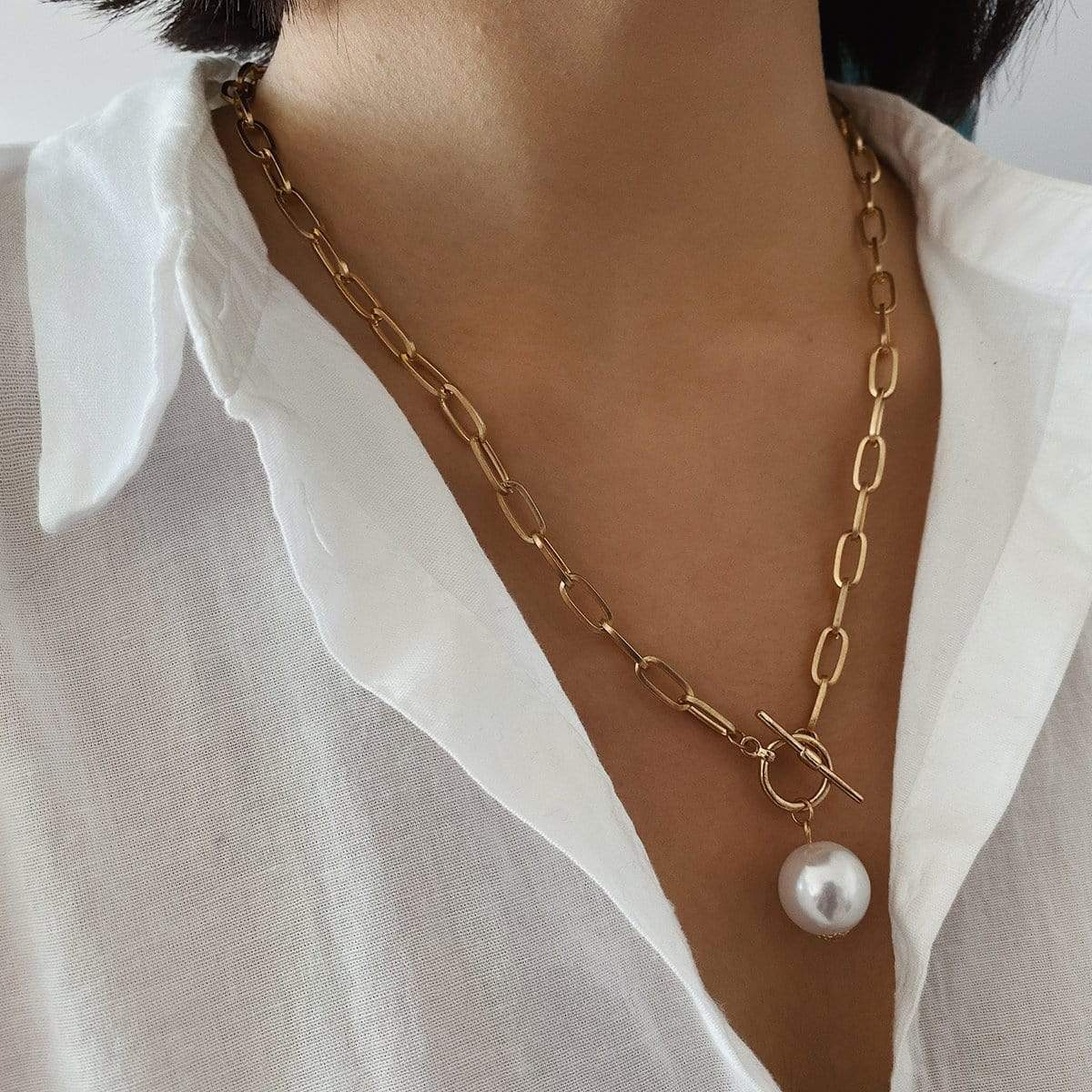 Bohemian Pearl Pendant Metal Long Chain Necklace