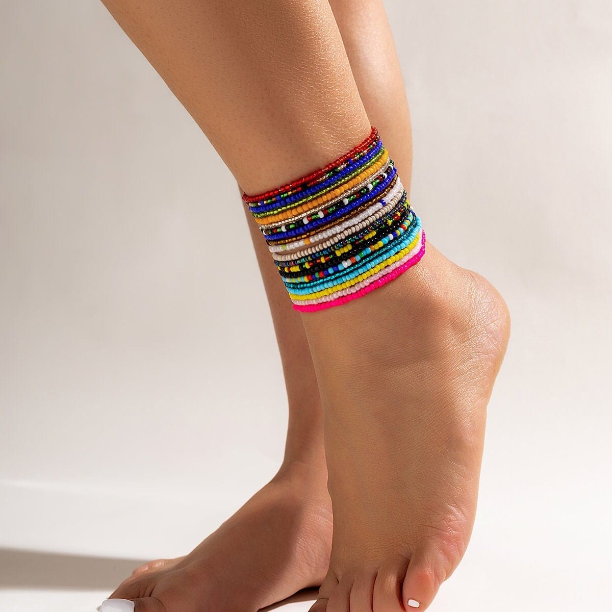 Boho 20 Pieces Colorful Seed Beaded Anklet Set