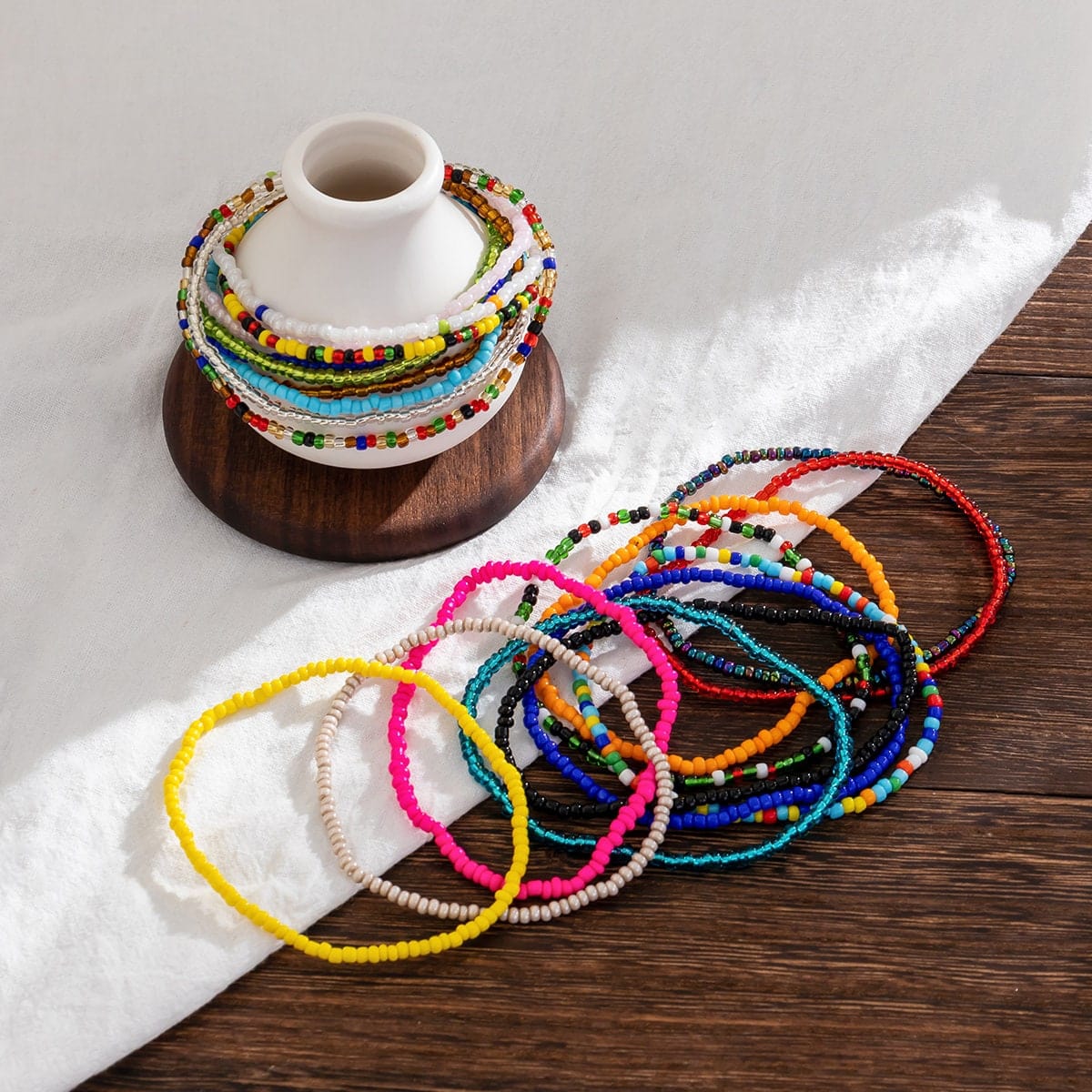 Boho 20 Pieces Colorful Seed Beaded Anklet Set