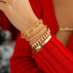 Boho 4 Pieces Curb Link Rope Chain Bangle Bracelet Set