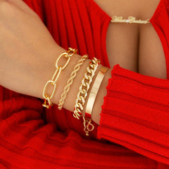 Boho 4 Pieces Curb Link Rope Chain Bangle Bracelet Set