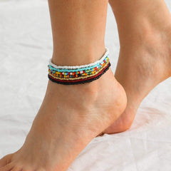 Boho Colorful Seed Beaded Anklet Set