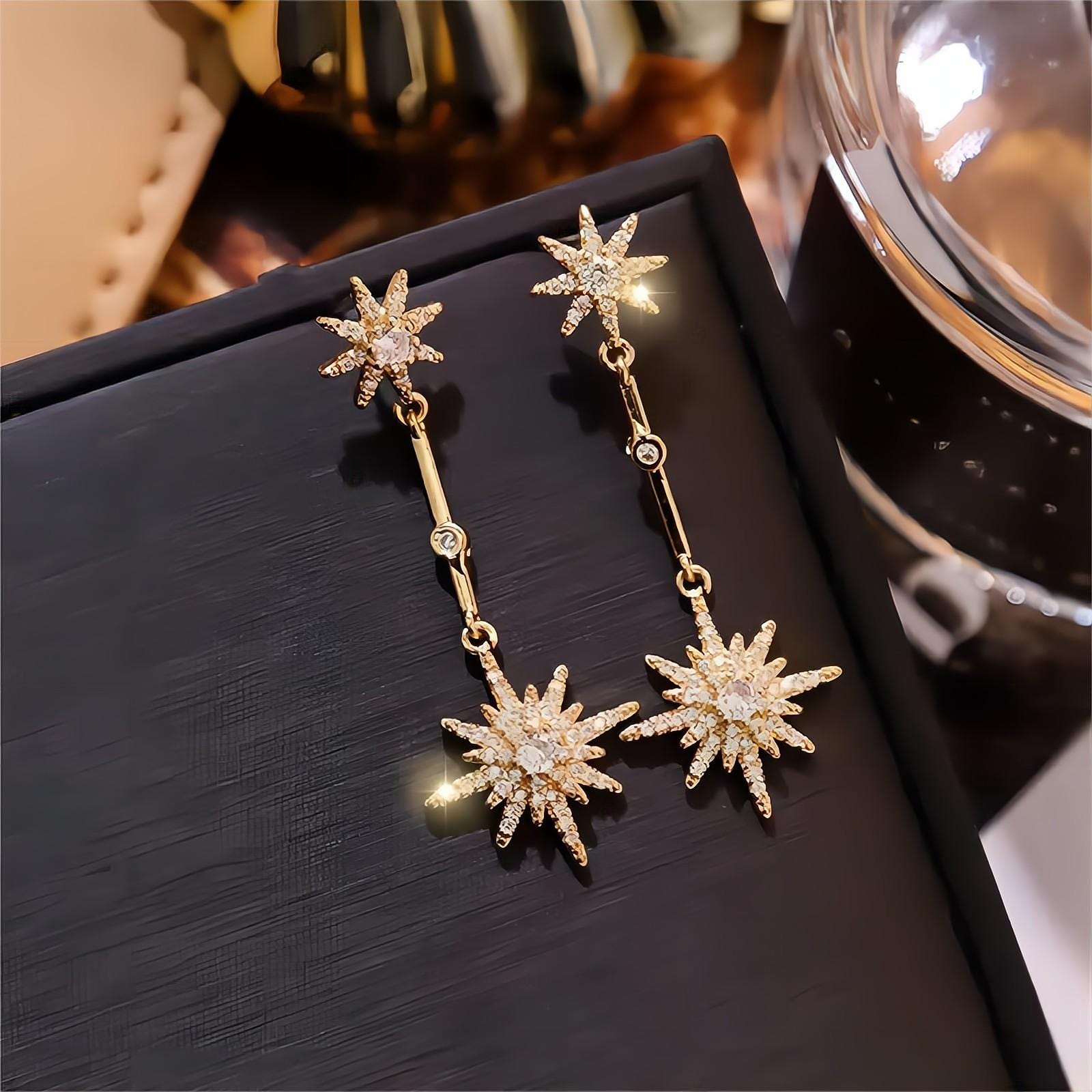 Boho CZ Inlaid Polar Star Dangle Earrings