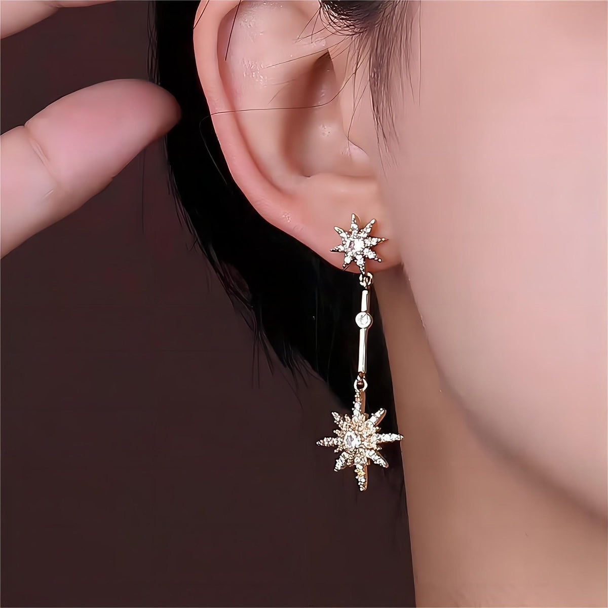 Boho CZ Inlaid Polar Star Dangle Earrings