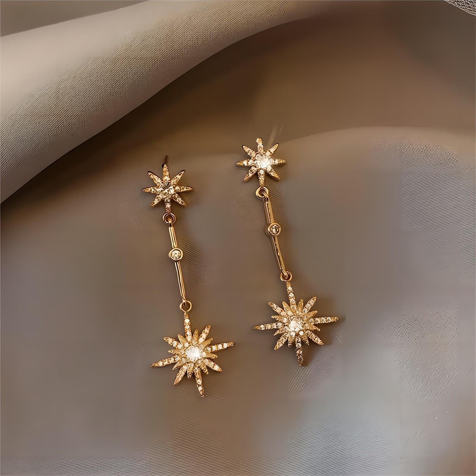 Boho CZ Inlaid Polar Star Dangle Earrings