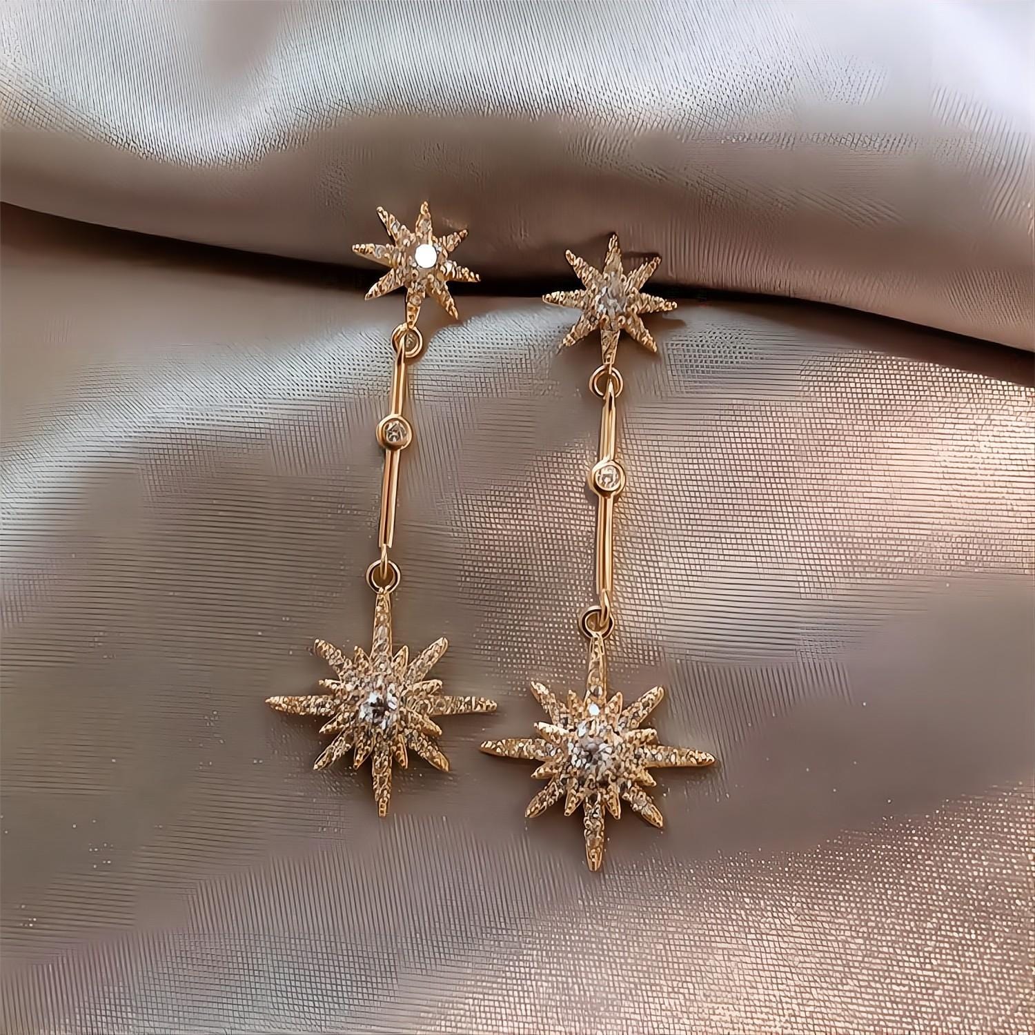 Boho CZ Inlaid Polar Star Dangle Earrings