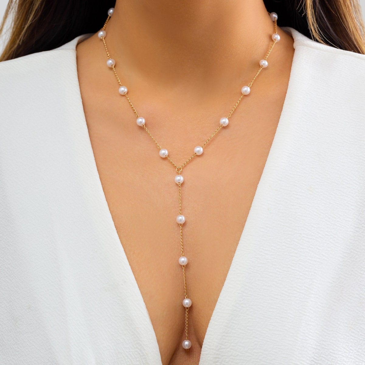 Boho Dainty Pearl Chain Y Necklace