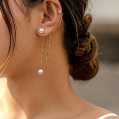 Boho Dangling Pearl Star Tassel Ear Wrap Stud Earring