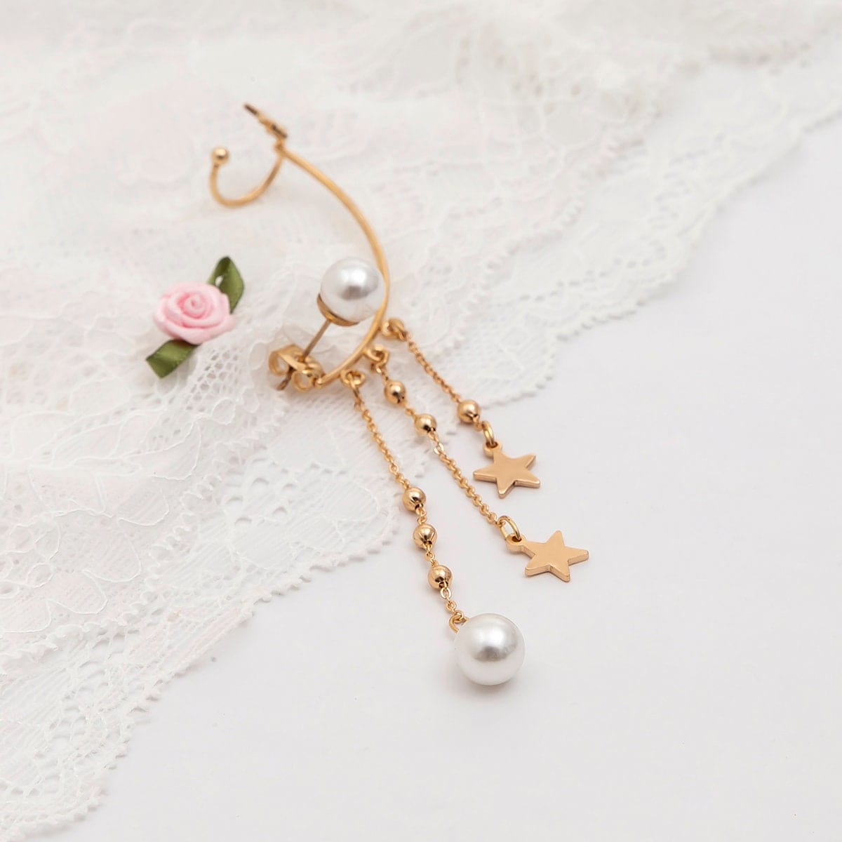 Boho Dangling Pearl Star Tassel Ear Wrap Stud Earring