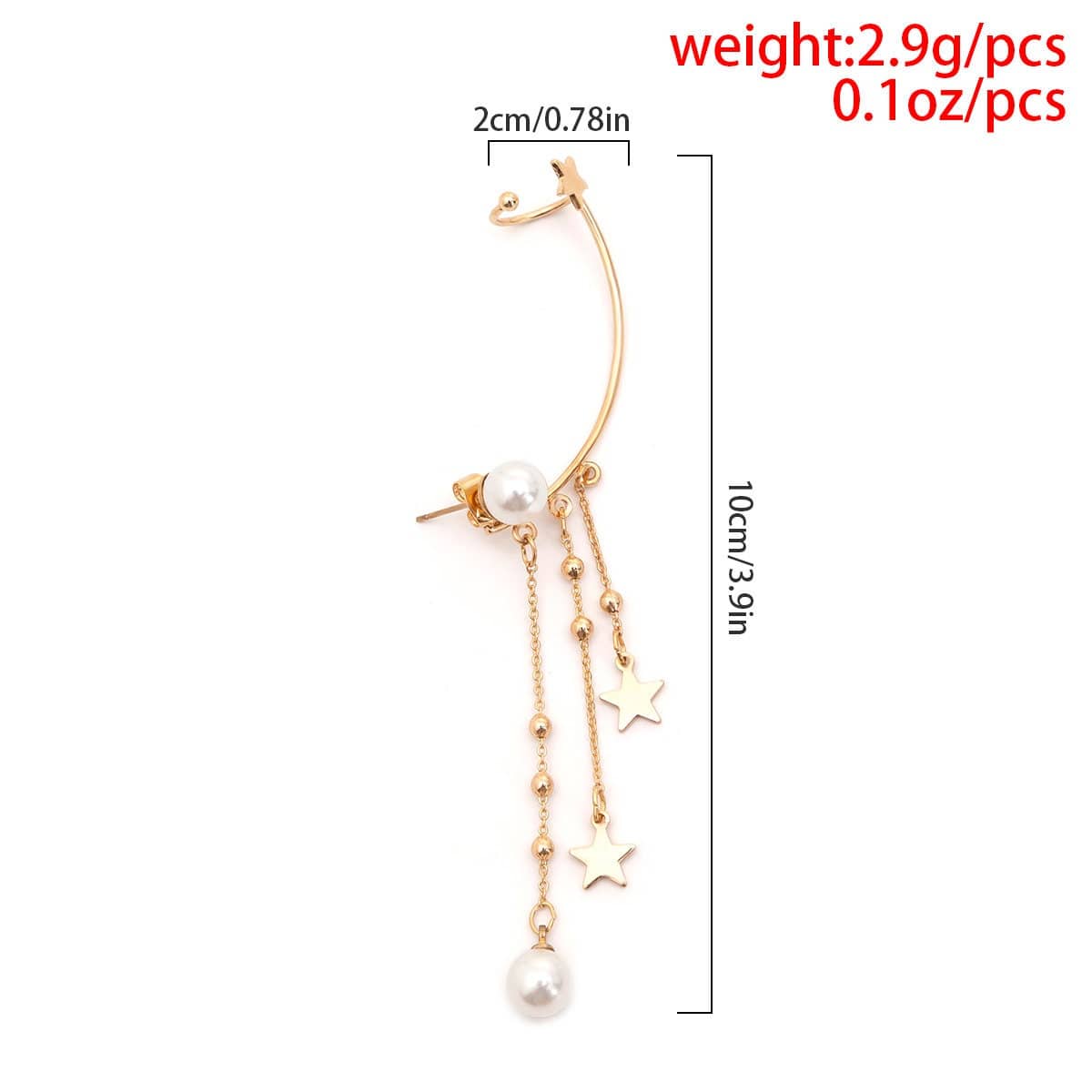 Boho Dangling Pearl Star Tassel Ear Wrap Stud Earring