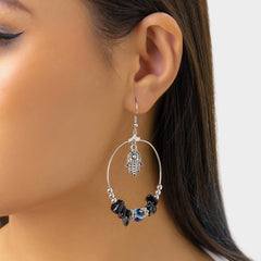 Boho Evil Eye Hamsa Dangling Hoop Earrings