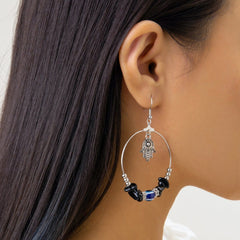 Boho Evil Eye Hamsa Dangling Hoop Earrings