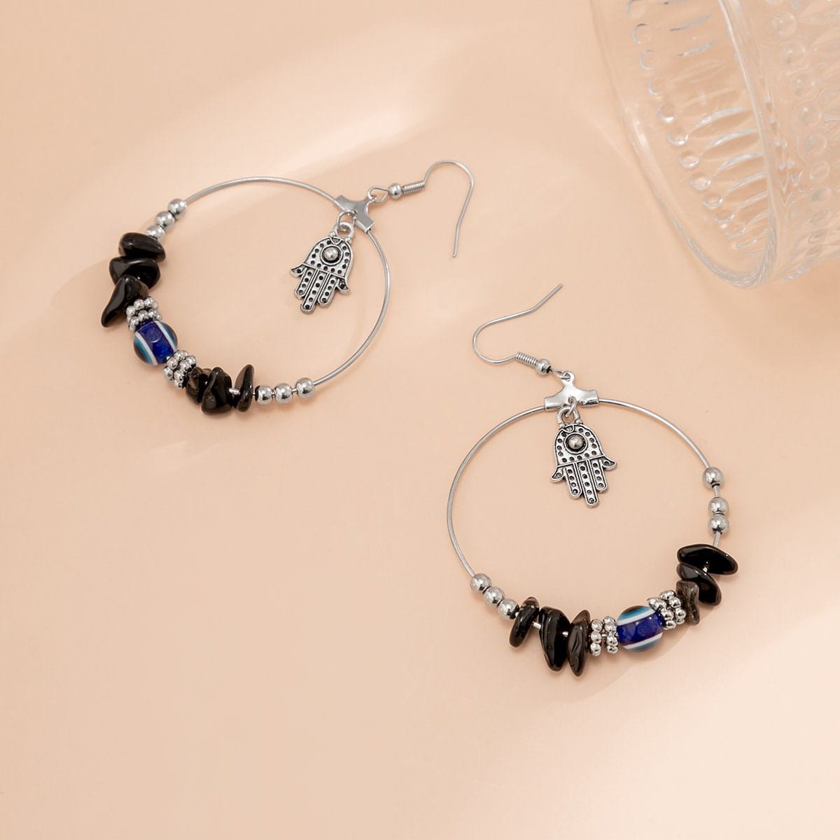 Boho Evil Eye Hamsa Dangling Hoop Earrings