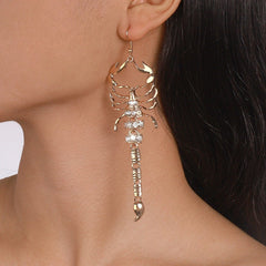 Boho Gold Silver Tone Rhinestone Inlaid Scorpion Earrings