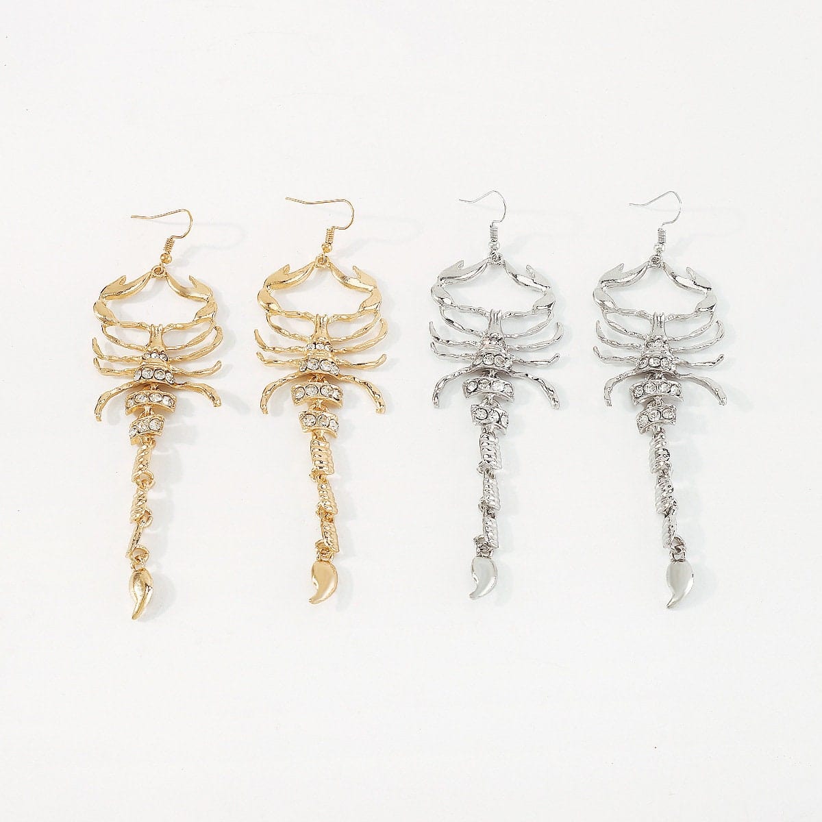 Boho Gold Silver Tone Rhinestone Inlaid Scorpion Earrings