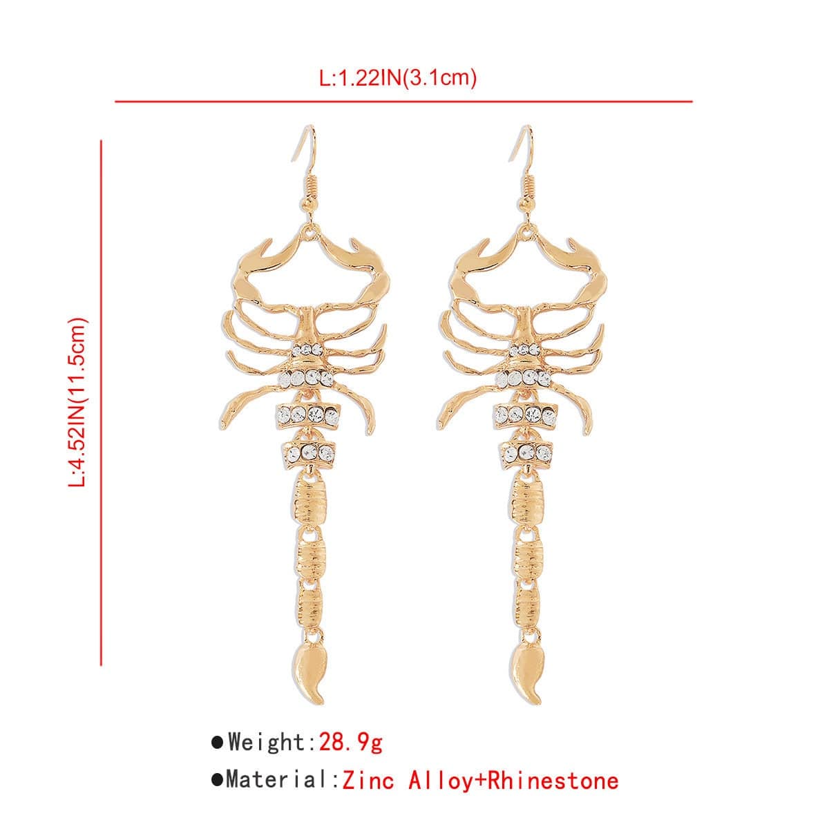 Boho Gold Silver Tone Rhinestone Inlaid Scorpion Earrings