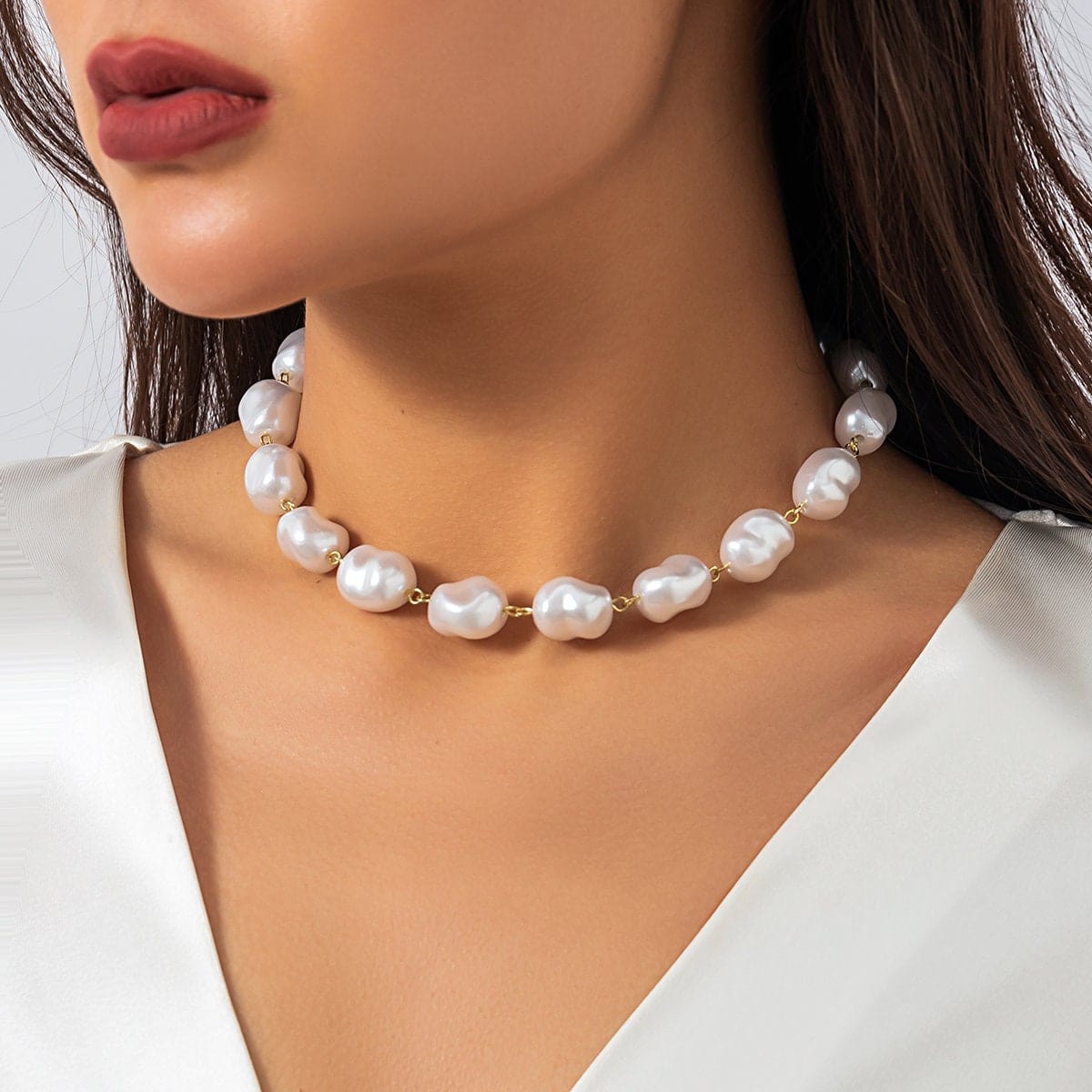 Boho Irregular Pearl Chain Choker Necklace