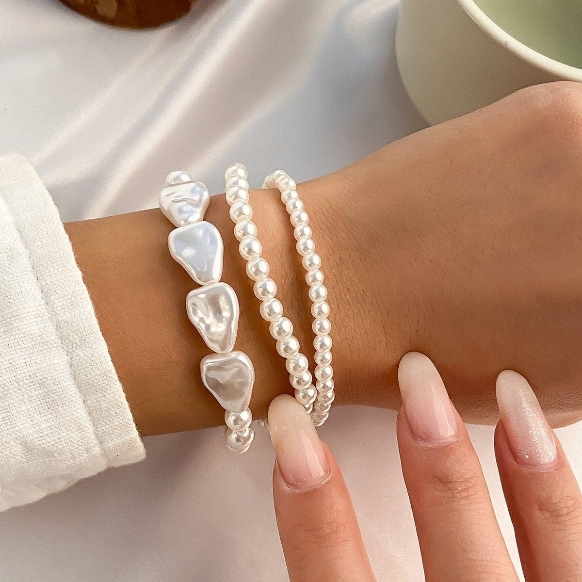 Boho Layered Irregular Pearl Chain Bracelet