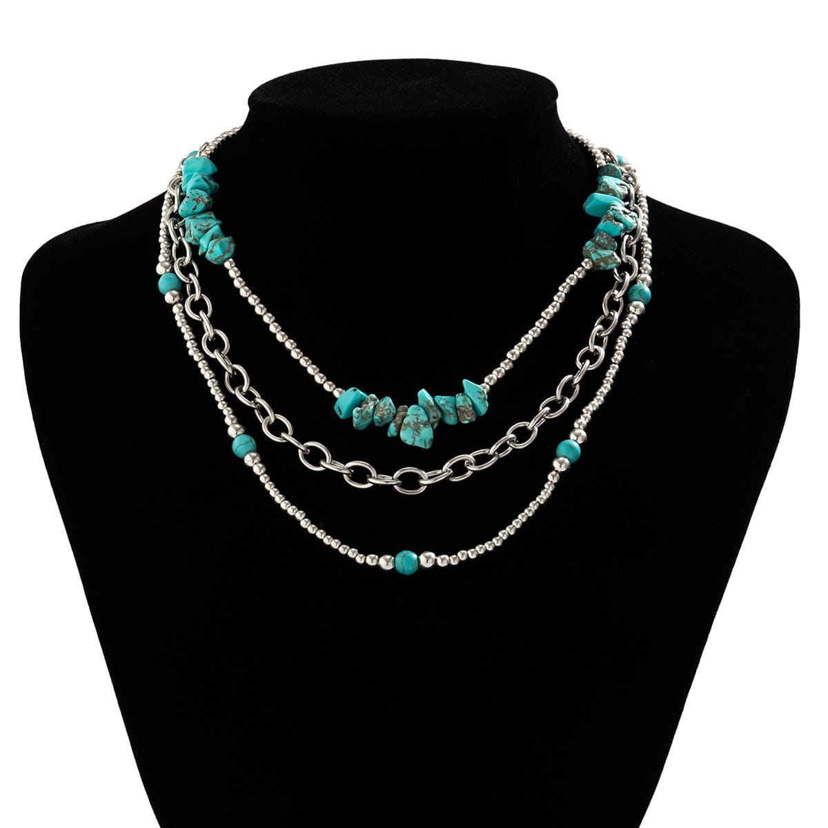 Boho Layered Turquoise Chain Necklace Set