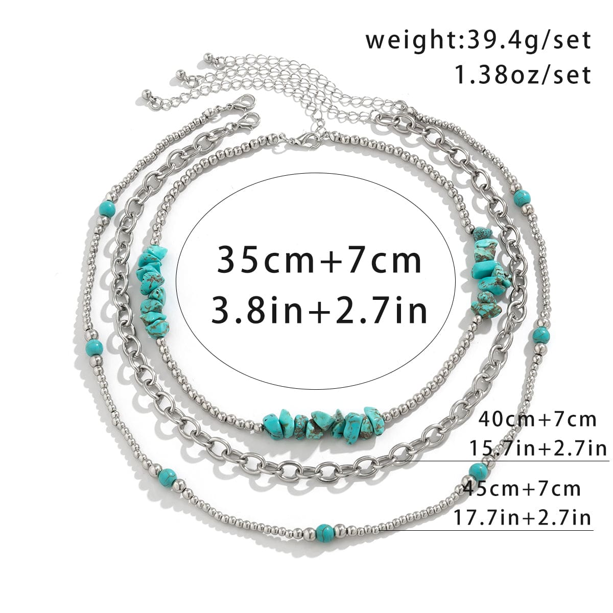 Boho Layered Turquoise Chain Necklace Set