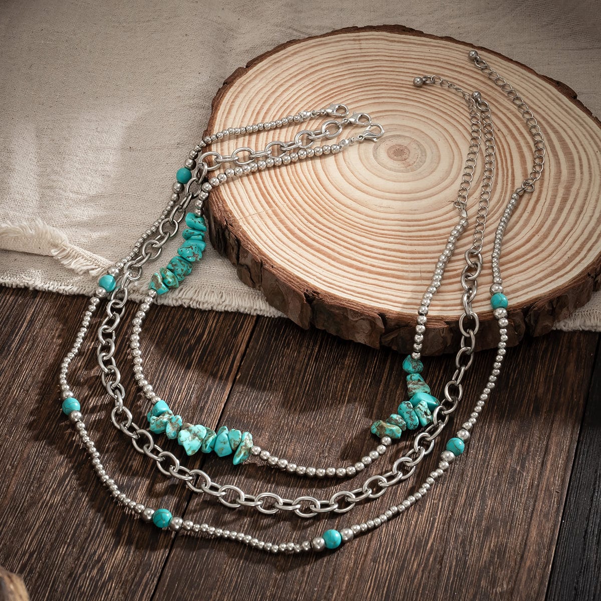 Boho Layered Turquoise Chain Necklace Set