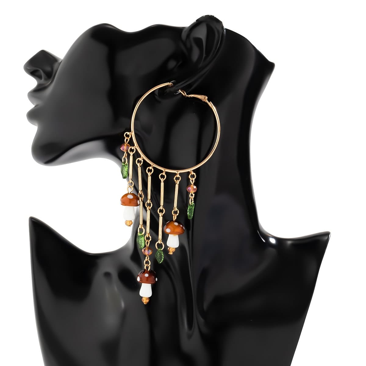 Boho Mushroom Tassel Dangle Hoop Earrings