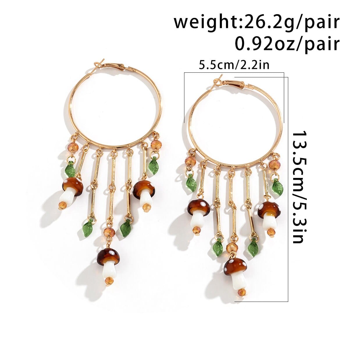 Boho Mushroom Tassel Dangle Hoop Earrings