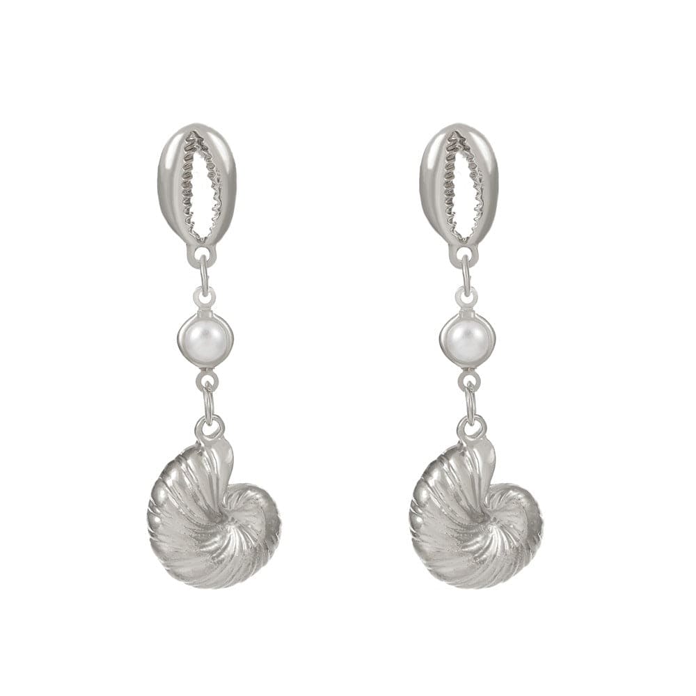 Boho Pearl Charm Metallic Conch Shell Earrings