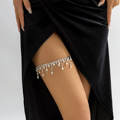 Boho Pearl Tassel Elastic Thigh Leg Chain