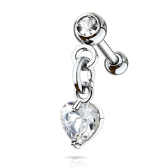 Cartilage Ball Back Dangling White Heart Barbell